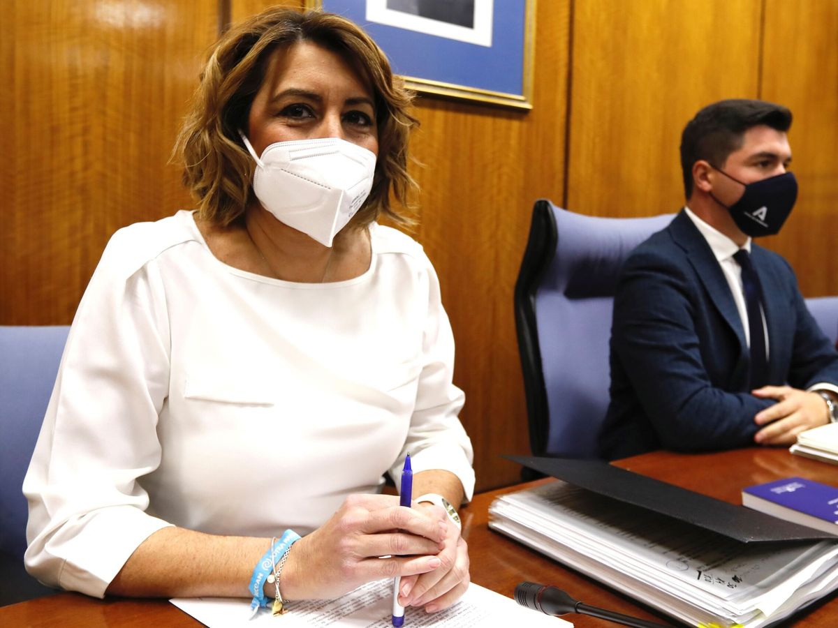 Foto: Susana Díaz durante su comparecencia en la comisión de investigación de la FAFFE. (EFE/ Jose Manuel Vidal)