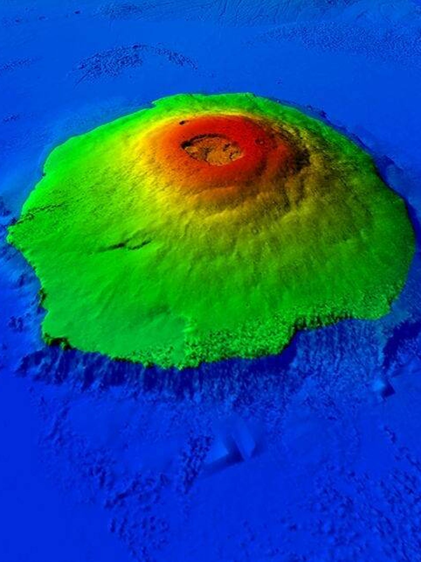 Vista en color falso del Monte Olimpo. (NASA)