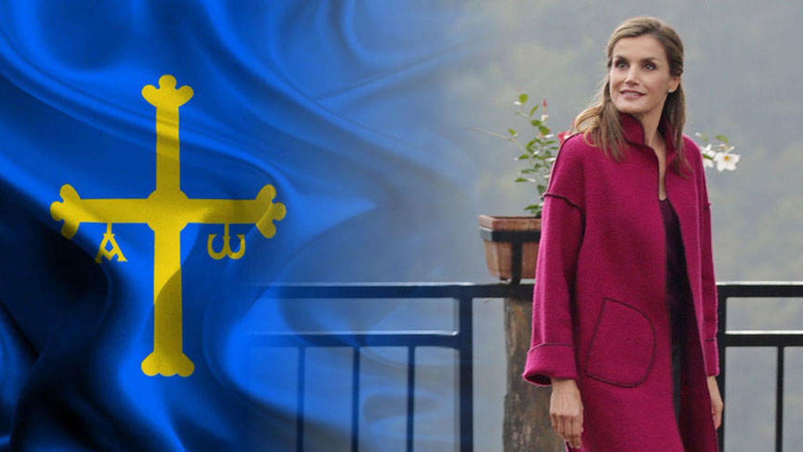 Foto: La Reina de España junto a la bandera de Asturias