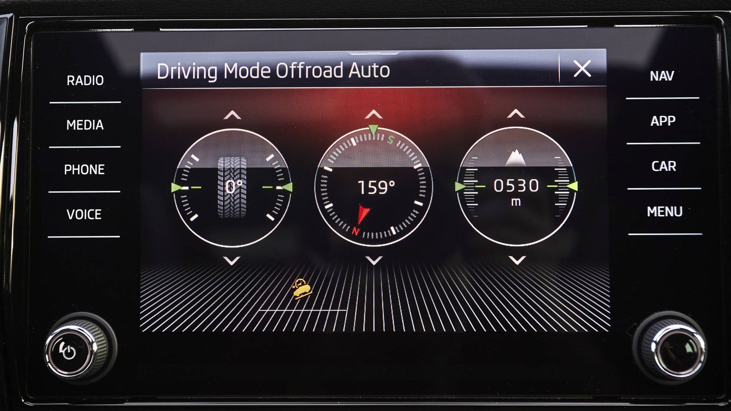 La pantalla central puede ofrece informaciones útiles sobre conducción todoterreno.