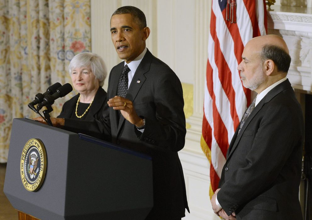 Foto: Yellen, Obama y Bernanke, durante la nominación de la primera para ser la nueva presidenta de la Fed