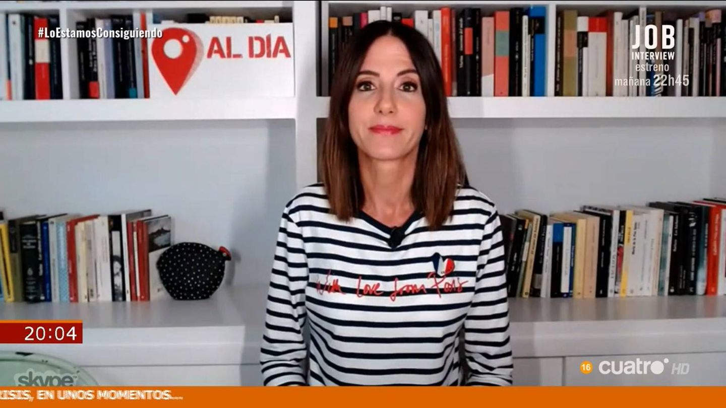 La periodista Mónica Sanz, en videollamada. (Mediaset)