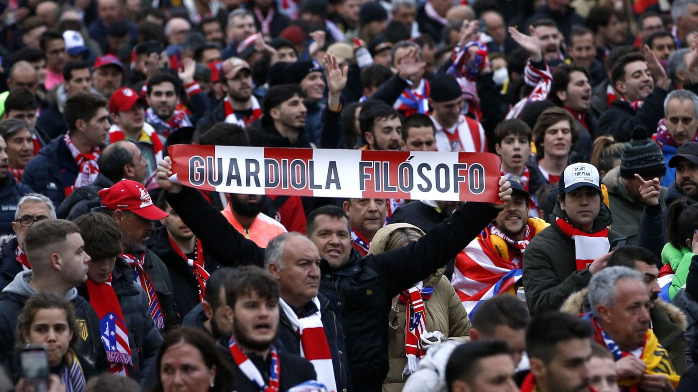 Soccer Football - Champions League - Quarter-Final - First Leg - Manchester City v Atletico Madrid - Etihad Stadium, Manchester, Britain - April 5, 2022 Atletico Madrid fans outside the stadium before the match REUTERS Craig Brough