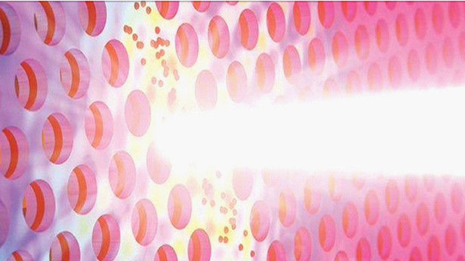 Foto: Reproducción de la emisión del dispositivo láser formado por puntos cuánticos semiconductores situados en el interior de una microcavidad de cristal fotónico. / P.A. Postigo/disseny: E. Sahagun