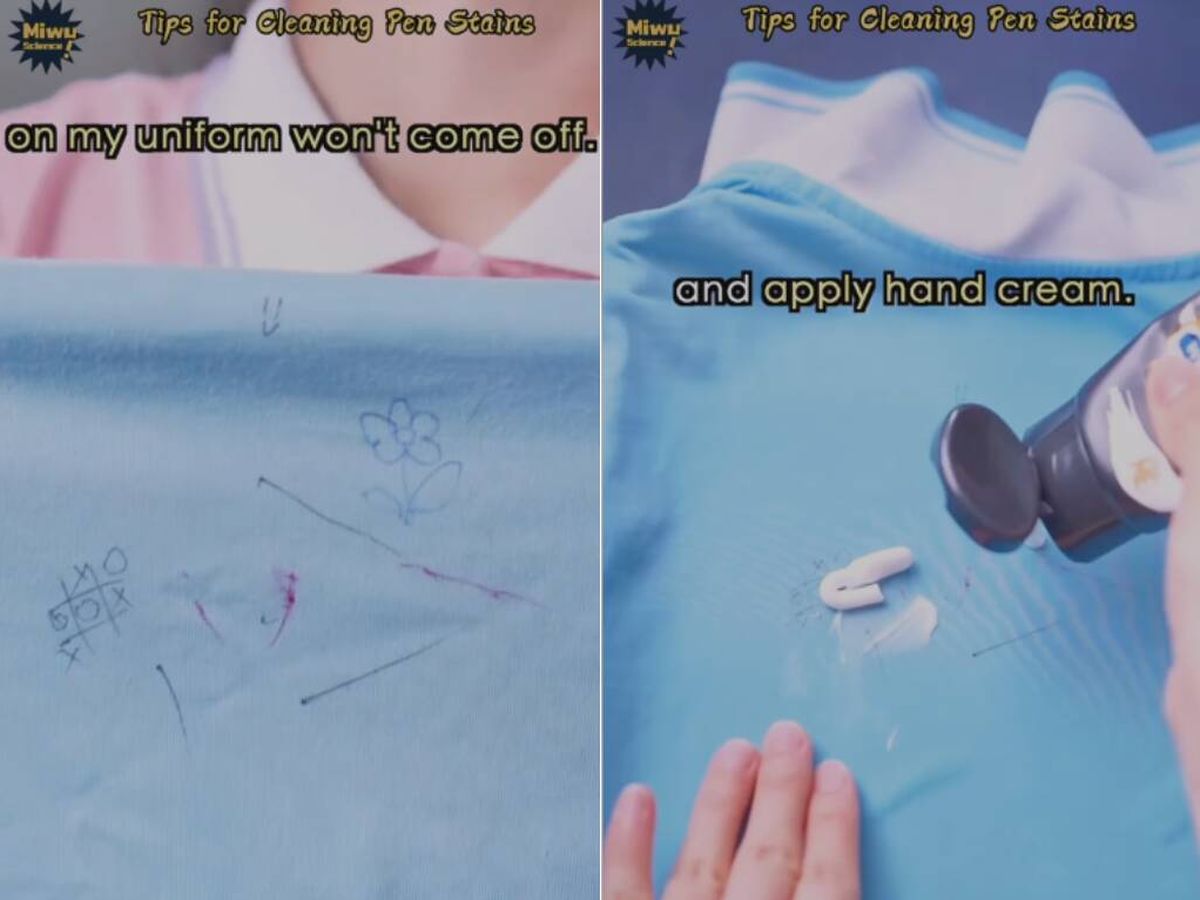Foto: Este chino comparte su truco definitivo para quitar las manchas de bolígrafo de un uniforme escolar (TikTok/@miwuscience)
