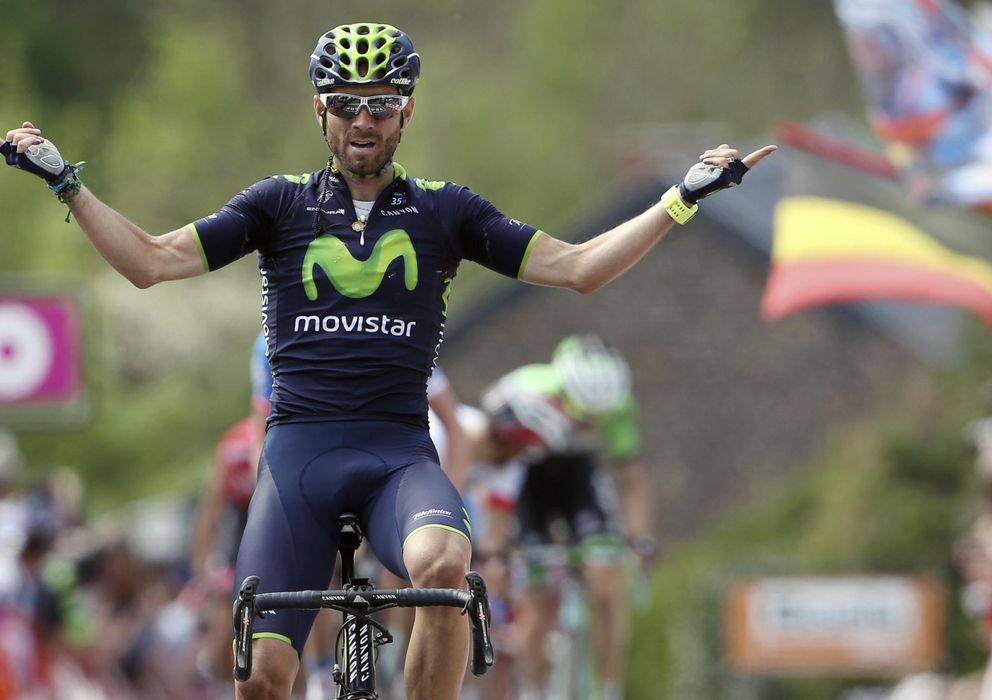 Foto: Alejandro Valverde celebra el triunfo en la Flecha Valona (Reuters). 