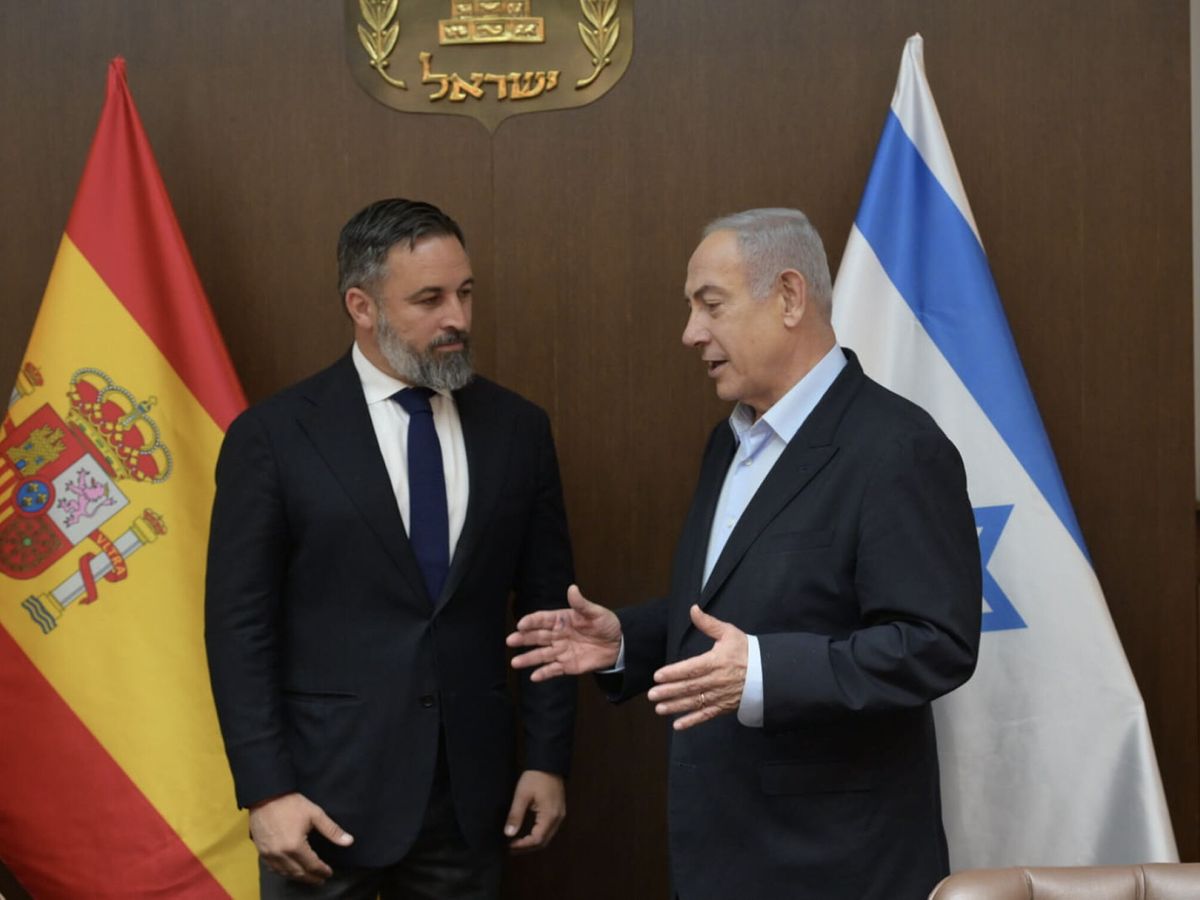 Foto: Abascal y Netanyahu, tras su reunión en Jerusalén del 28 de mayo. (Vox)