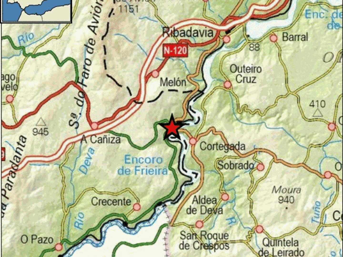 Epicentro del terremoto en las proximidades de Cortegada. (IGN)