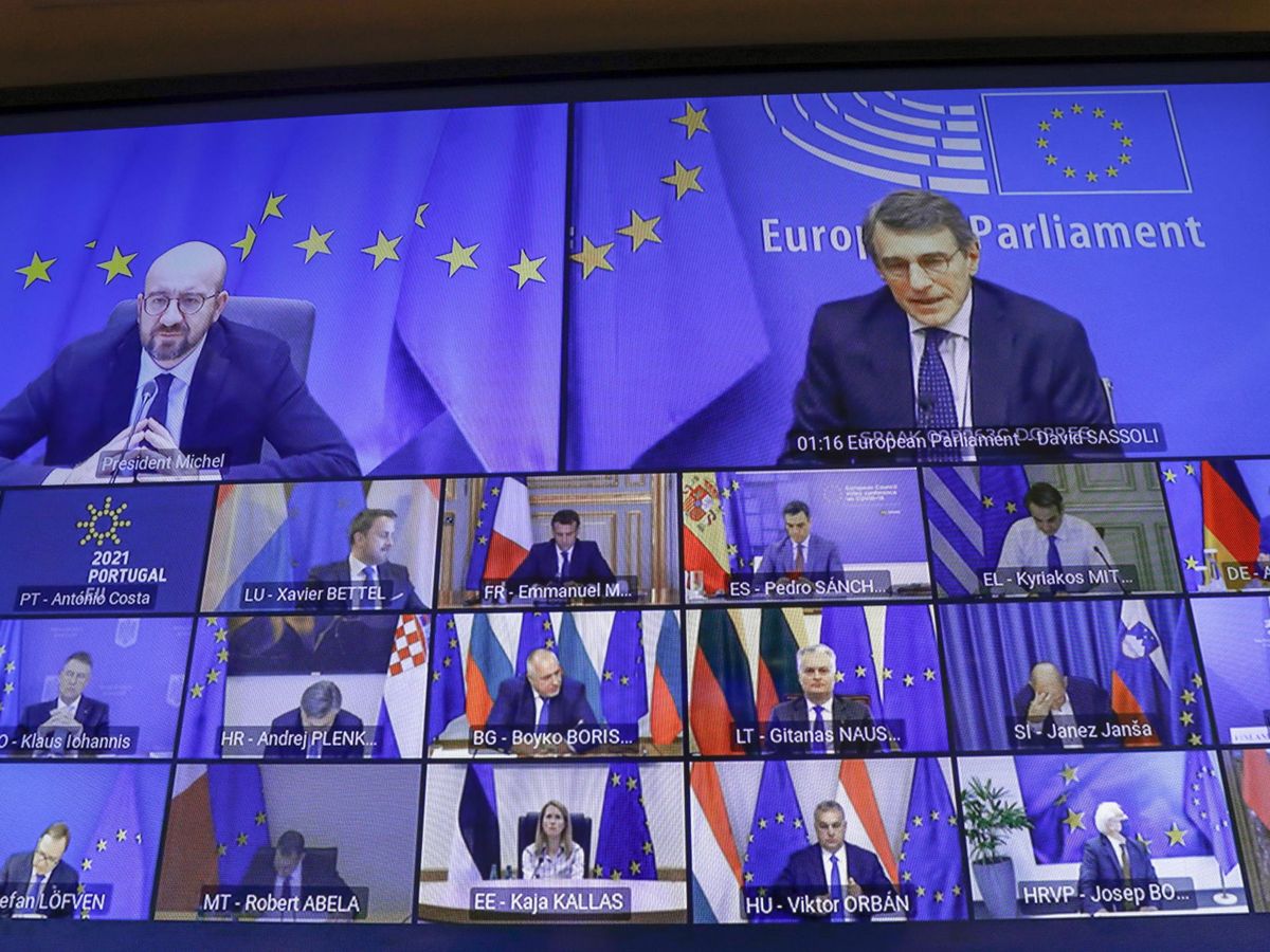Foto: Líderes europeos en la última videoconferencia del Consejo Europeo. (EFE)