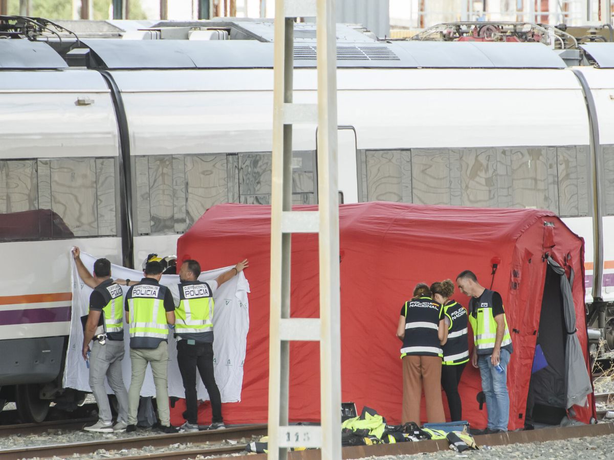 Foto: La Policía junto a los dos trenes donde se ha localizado el cadáver, cerca de la estación de Santa Justa. (EFE/Raúl Caro)