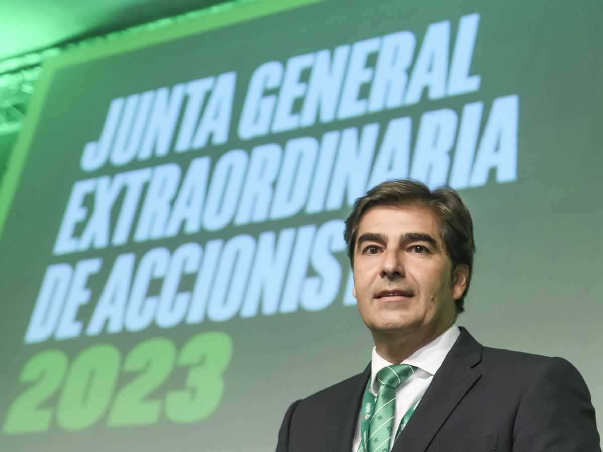Foto: Ángel Haro, en la Junta de Accionistas del Real Betis. (EFE/Raúl Caro)