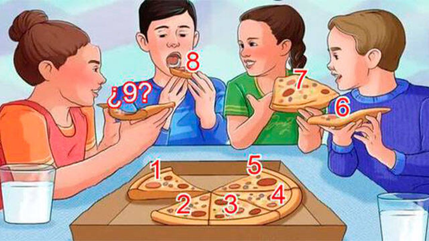 Si te fijas bien, en total hay nueve porciones de pizza en vez de ocho. Ahí estaba el gazapo (Timeless Life/smalljoys.tv)
