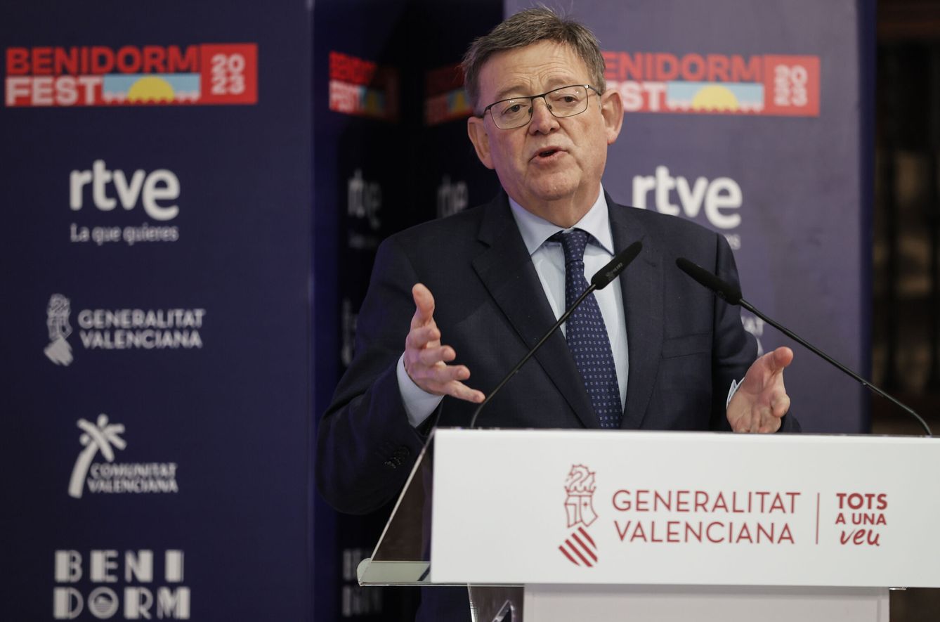 El president de la Generalitat, Ximo Puig, participa en la presentación institucional del Benidorm Fest 2023. (EFE/Juan Carlos Cárdenas) 