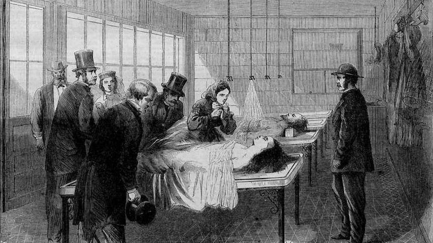 Morgue de Nueva York en 1866. Fuente: Wikipedia