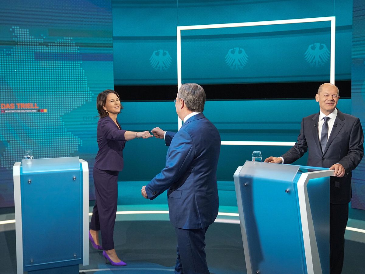 Foto: Primer debate a tres entre los candidatos a la cancillería alemana de Los Verdes, CDU/CSU y SPD. (Reuters)