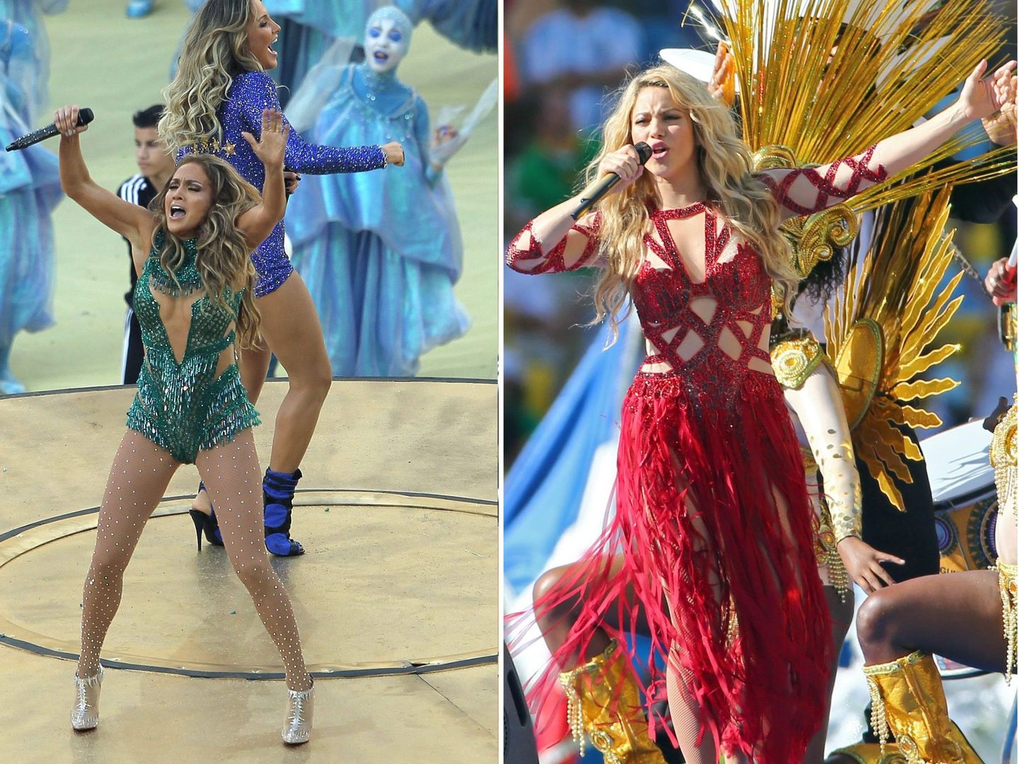 Jennifer López (i) y Shakira (d) actuarán en el intermedio de la Super Bowl. (EFE)