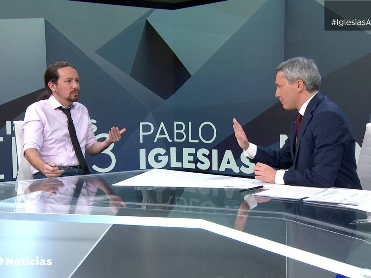 Foto: Pablo Iglesias, junto a Vicente Vallés en 'Antena 3 noticias 2'. (Captura de Atresmedia)