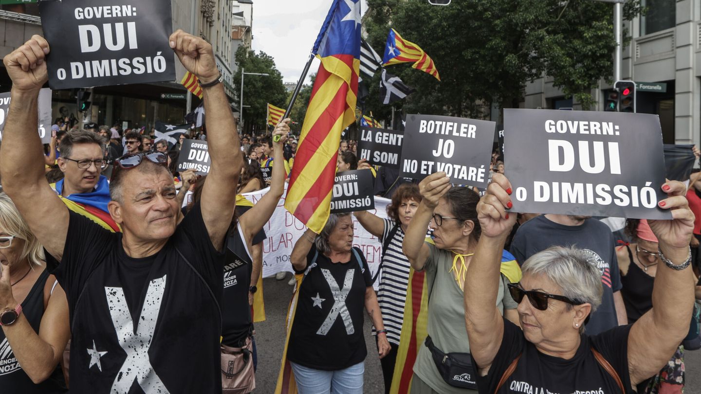 Asistentes a la Diada reclaman al Govern una declaración unilateral de independencia. (EFE/Quique García) 