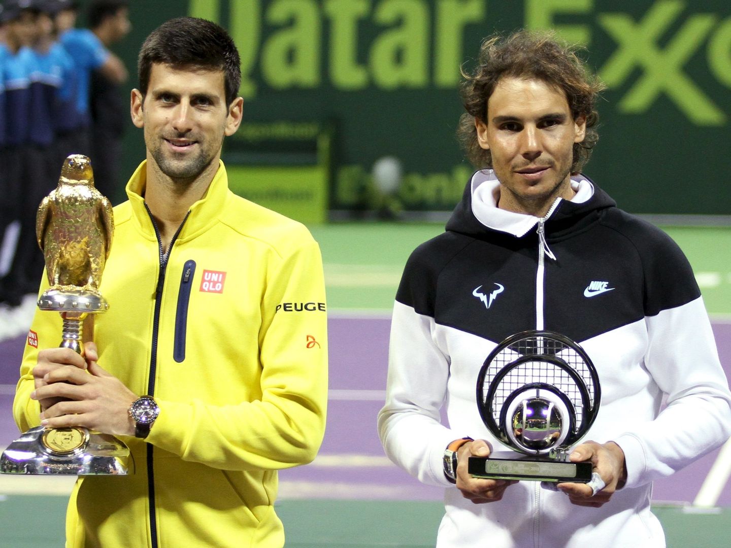 Novak Djokovic y Rafa Nadal, en Doha, Qatar. (Reuters)