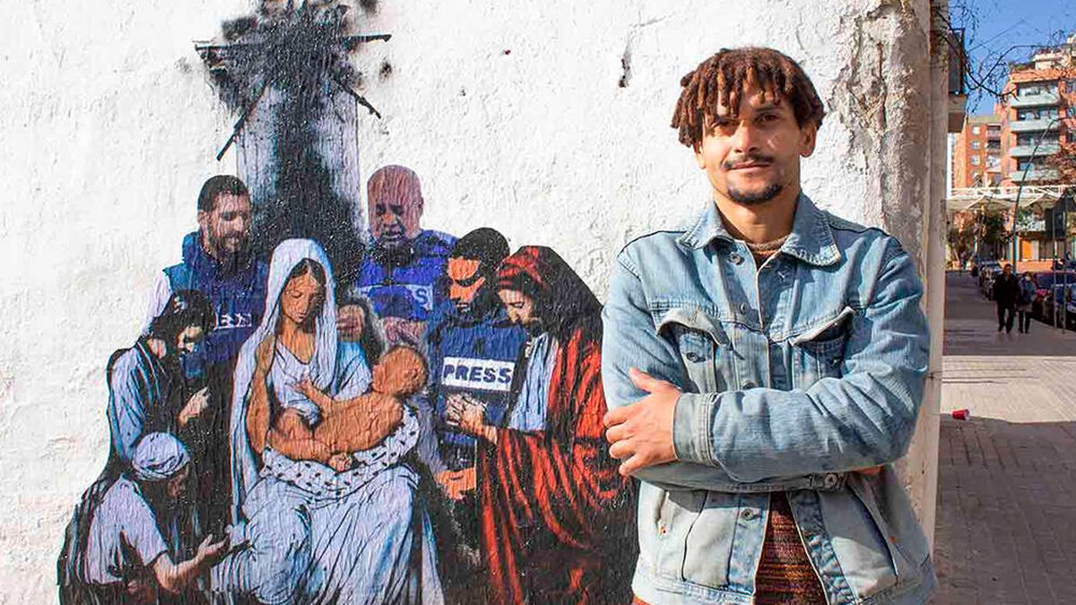 Un artista catalán refleja en un mural la tragedia del conflicto de Gaza