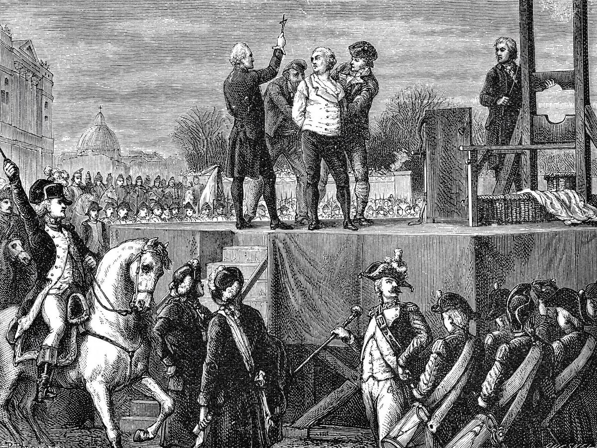 Foto: Dibujo de la ejecución de Luis XVI en la guillotina. (iStock)