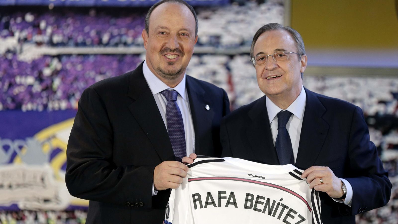 Foto: Rafa Benítez y Florentino Pérez, durante la presentación del primero como entrenador del Real Madrid (EFE)