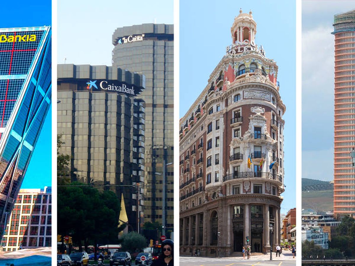 Foto: De izquierda a derecha: KIO, las torres negras de Barcelona, la sede de Banco de Valencia y la Torre Sevilla.