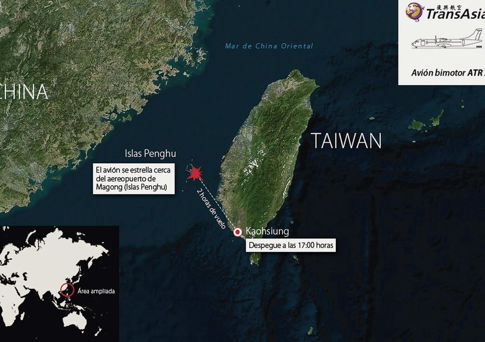 Foto: Mapa que indica la zona de las islas Penghu (Taiwán) donde se ha producido el accidente. (EFE)