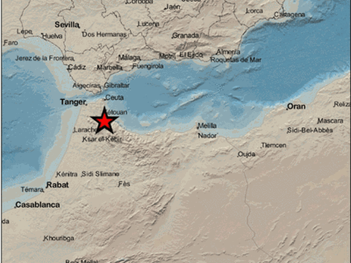 Epicentro del terremoto en las proximidades de Ceuta. (IGN)