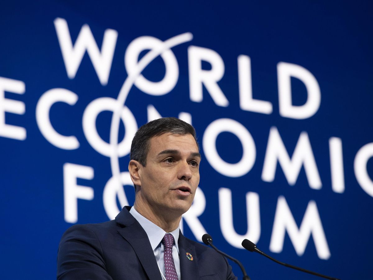 Foto: Pedro Sánchez, durante su intervención en Davos. (EFE)