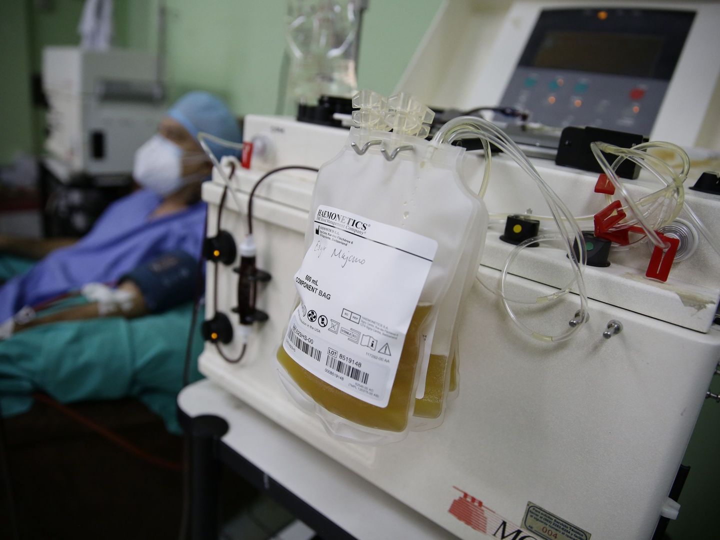 Extracción de plasma de la sangre de un donante recuperado de covid-19. (EFE/Rodrigo Sura)
