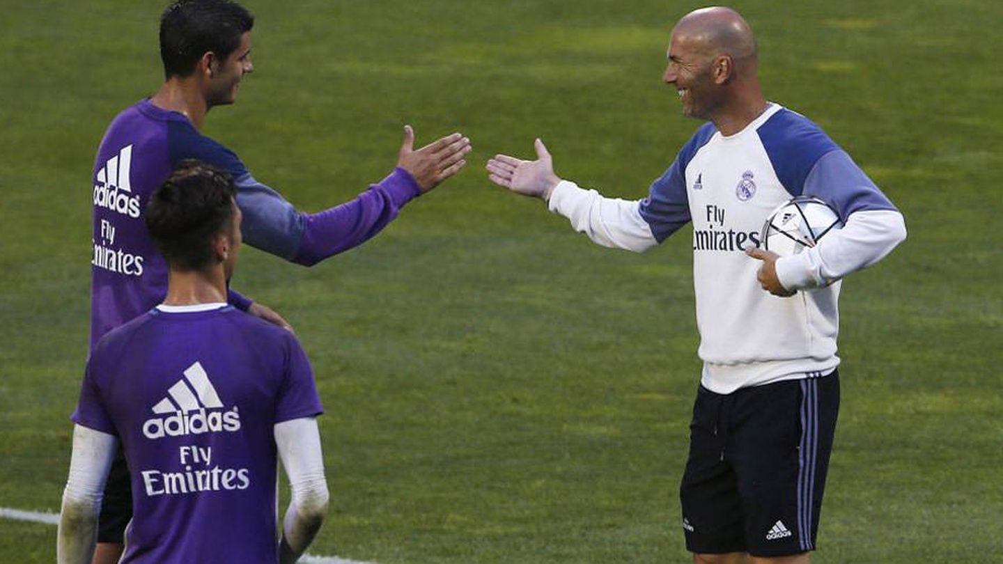 Morata y Zidane, durante un entrenamiento