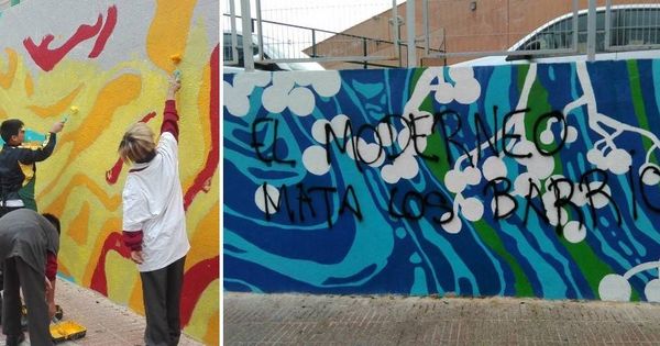 Foto: En el mural vandalizado participaron sobre todo niños (Asociación Vecinal Solidaridad de Cuatro Caminos - Tetuán)