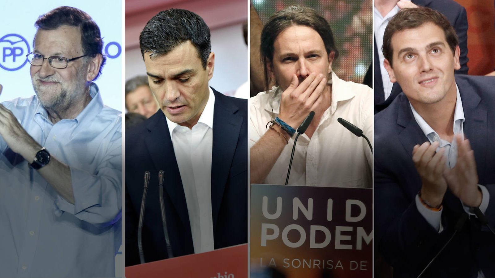 Foto: lecciones Generales 2016: Mariano Rajoy (Partido Popular), Pedro Sánchez (PSOE), Pablo Iglesias (Unidos Podemos) y Albert Rivera (Ciudadanos)
