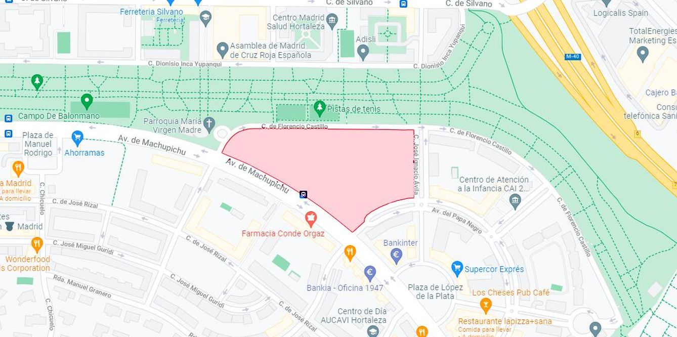 La ubicación del solar, en pleno barrio de Hortaleza (Google Maps)