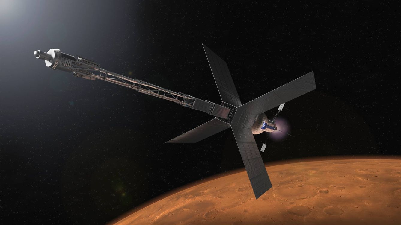 Foto: Uno de los conceptos de nave nuclear de la NASA en órbita marciana (NASA)