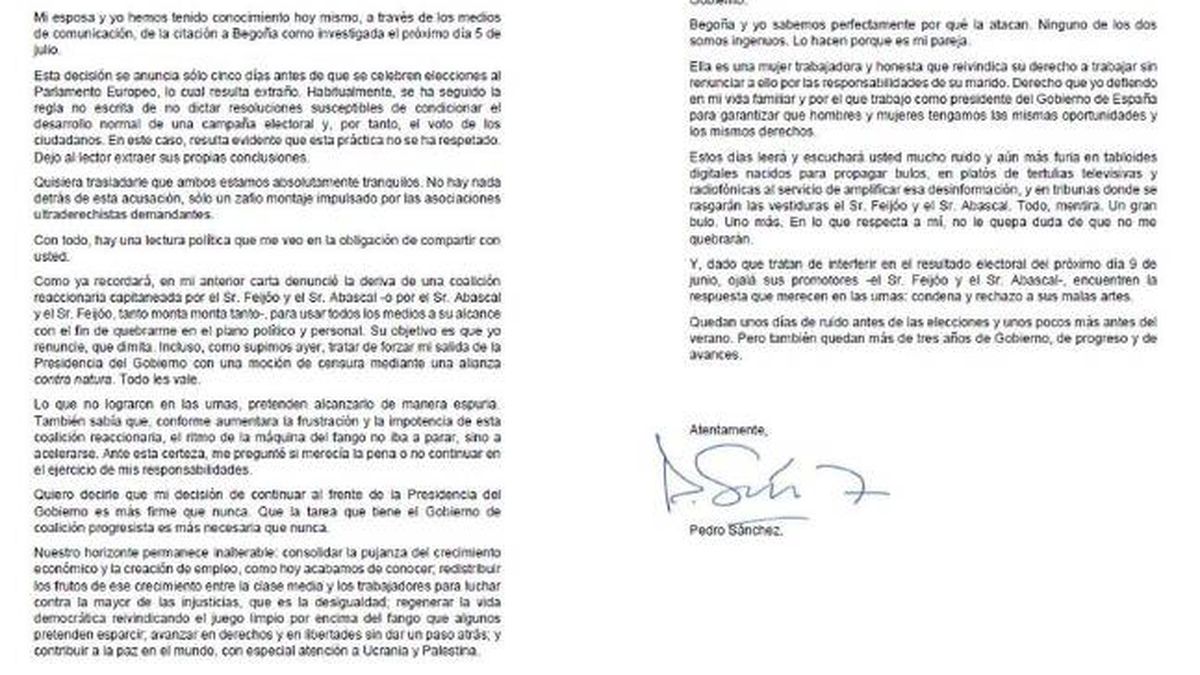 Nueva carta a la ciudadanía: consulta el texto completo que ha publicado hoy Pedro Sánchez
