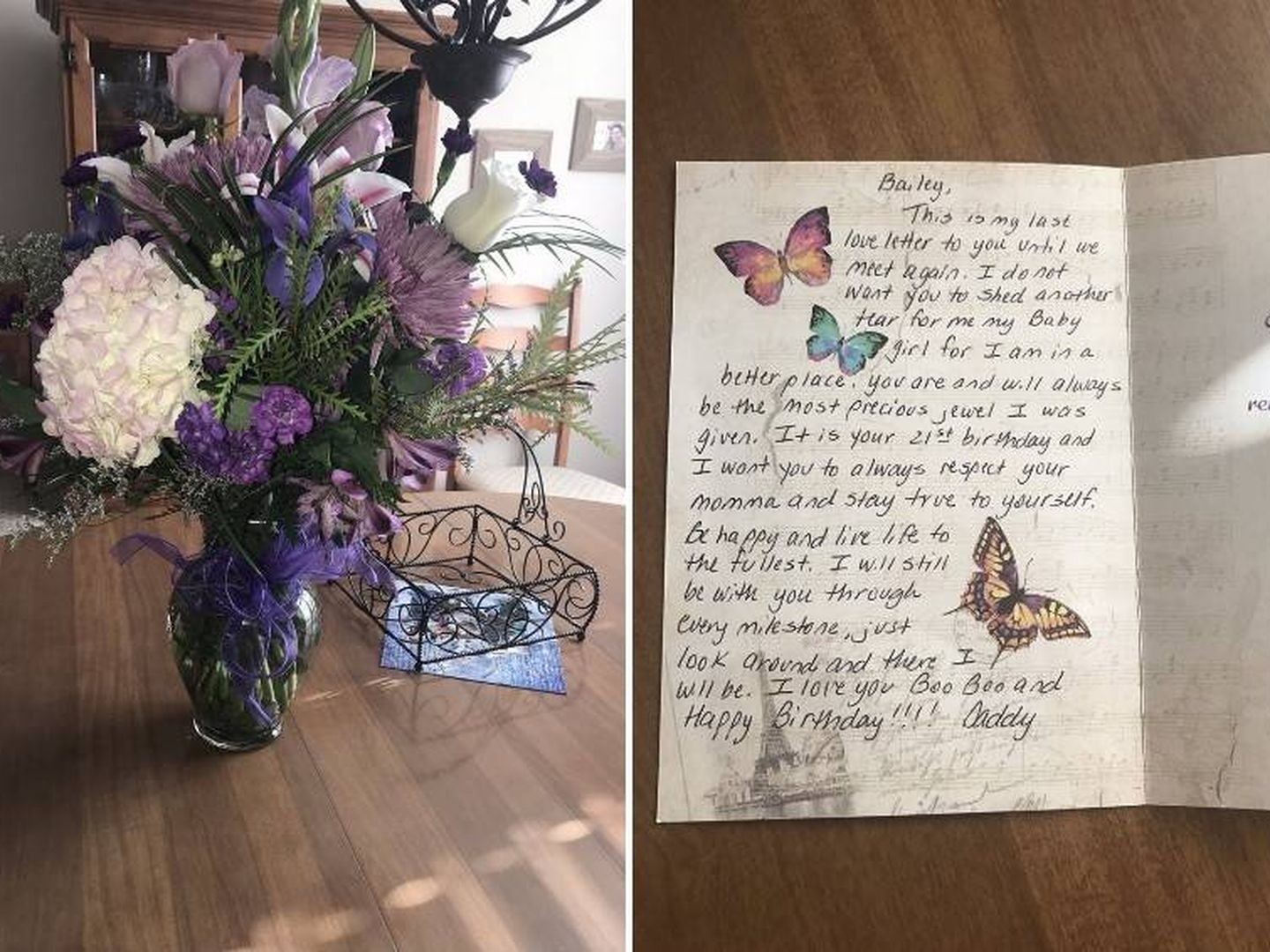 Un ramo de flores y una carta, los últimos que recibirá Bailey de su padre (@SellersBailey)