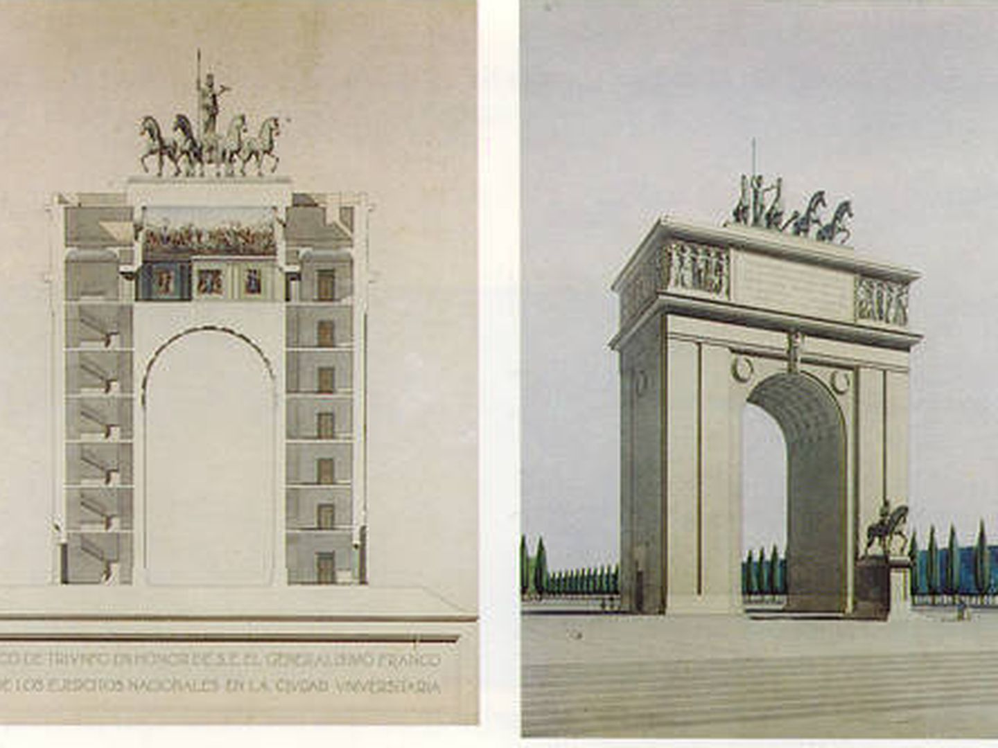 'Arco de la Victoria'. Acuarela de M. López Otero y P. Bravo, 1946. (UCM)