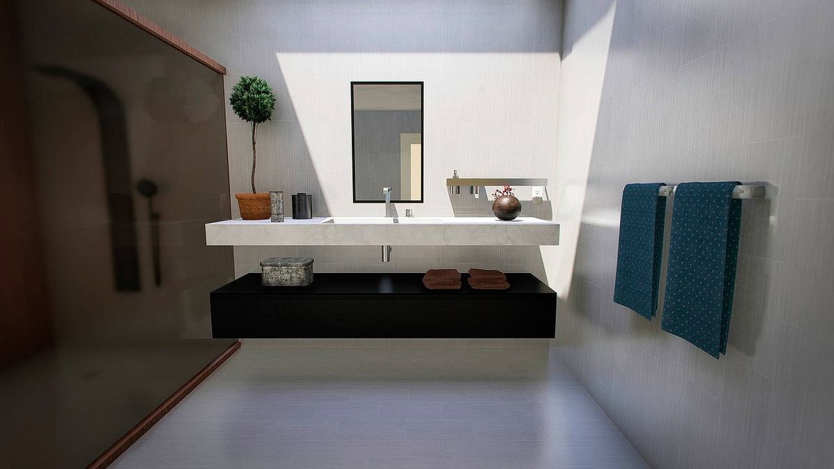 Toallero eléctrico con repisa para baño de diseño moderno
