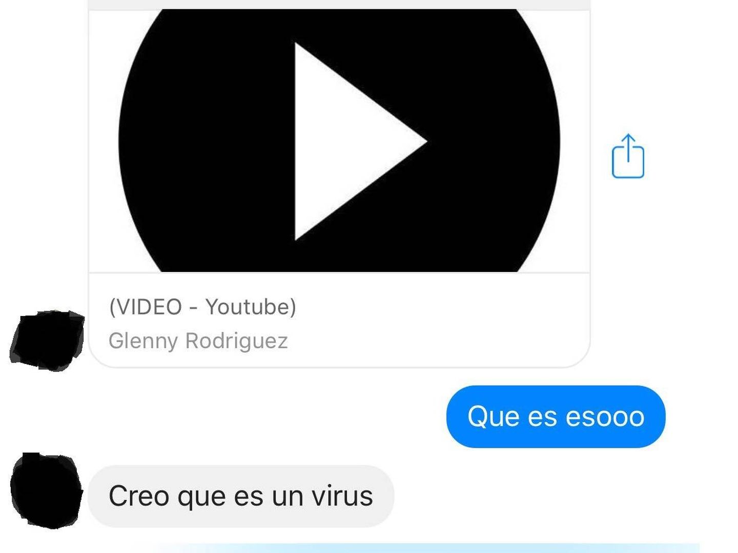 Imagen de la conversación con el mensaje del virus (Foto cedida)