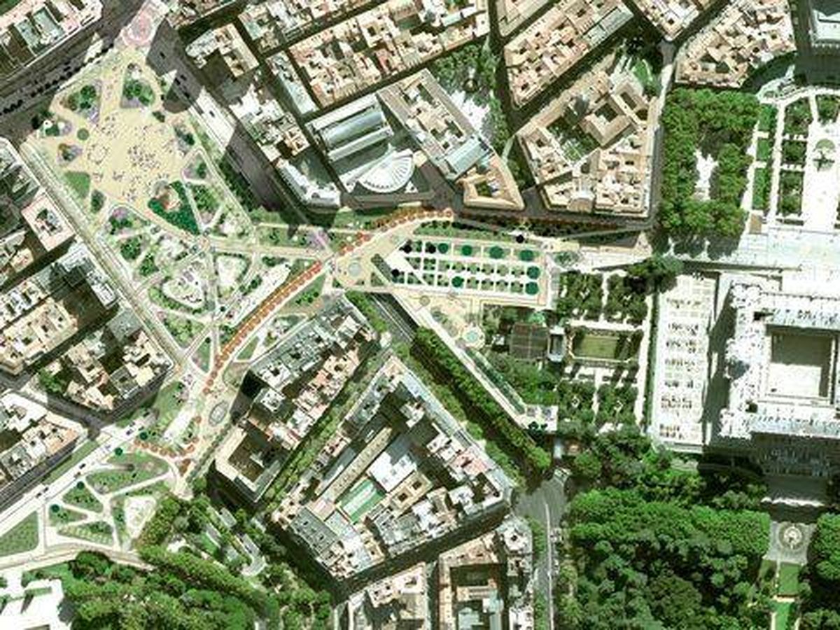 Foto: Vista aérea de la nueva plaza de España y del eje peatonal.