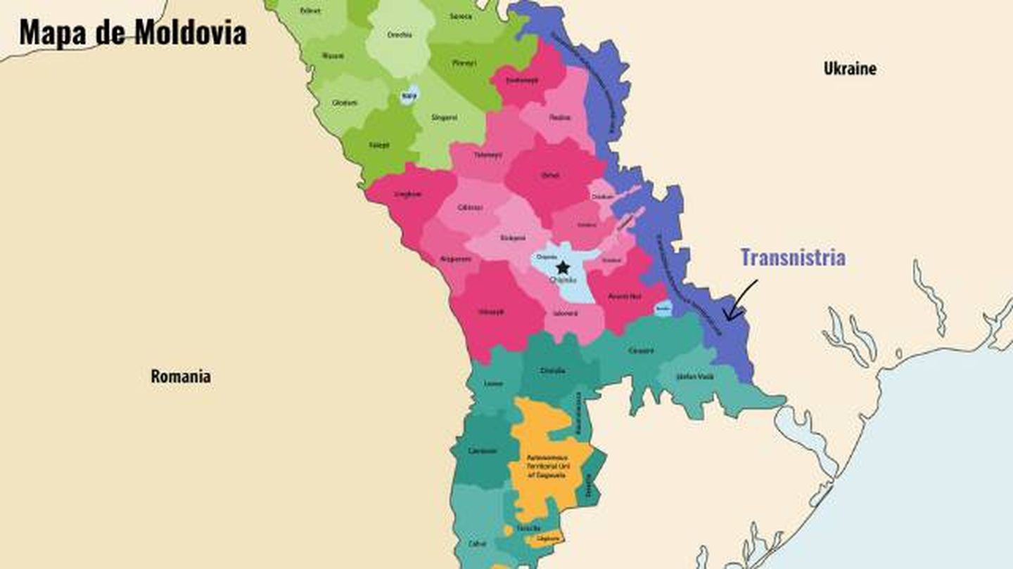 Transnistria en un mapa de Moldovia. (iStock)