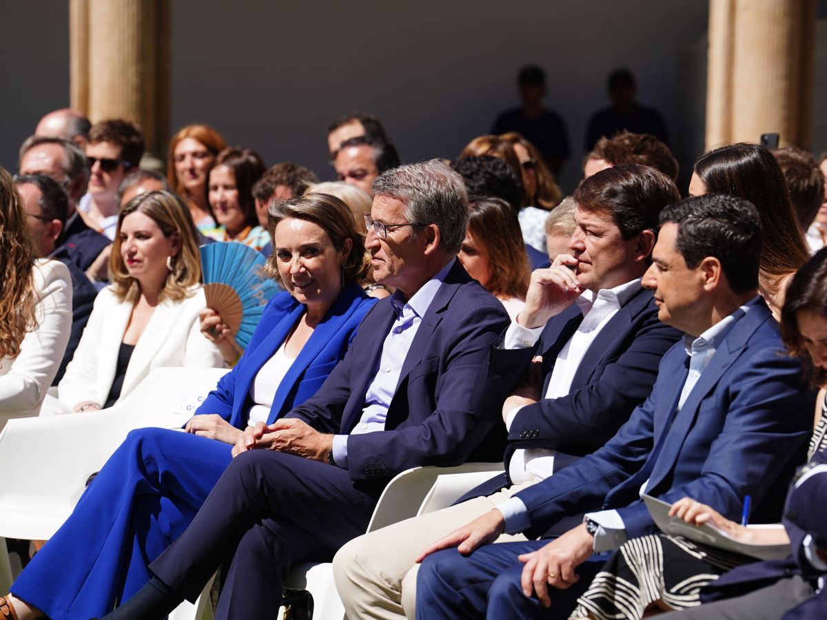 Foto: El líder del PP, Alberto Núñez Feijóo, junto a los barones del partido en Salamanca. (Europa Press/Manuel Ángel Laya)