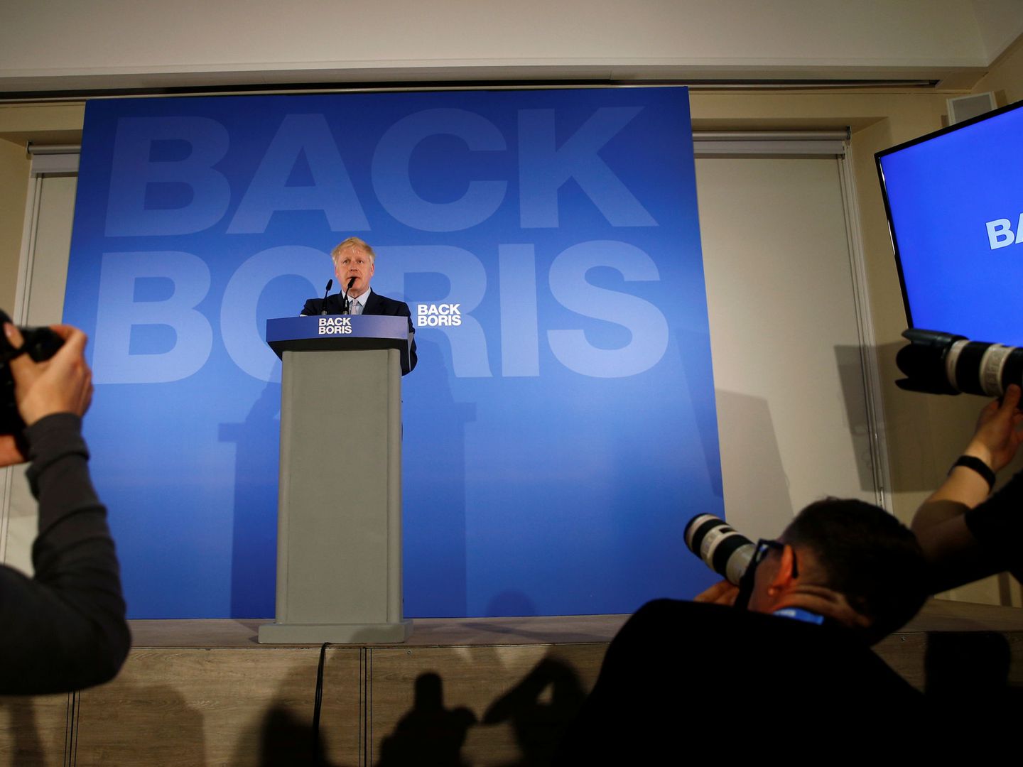 Boris Johnson en la presentación de su campaña para suceder a May. (Reuters)