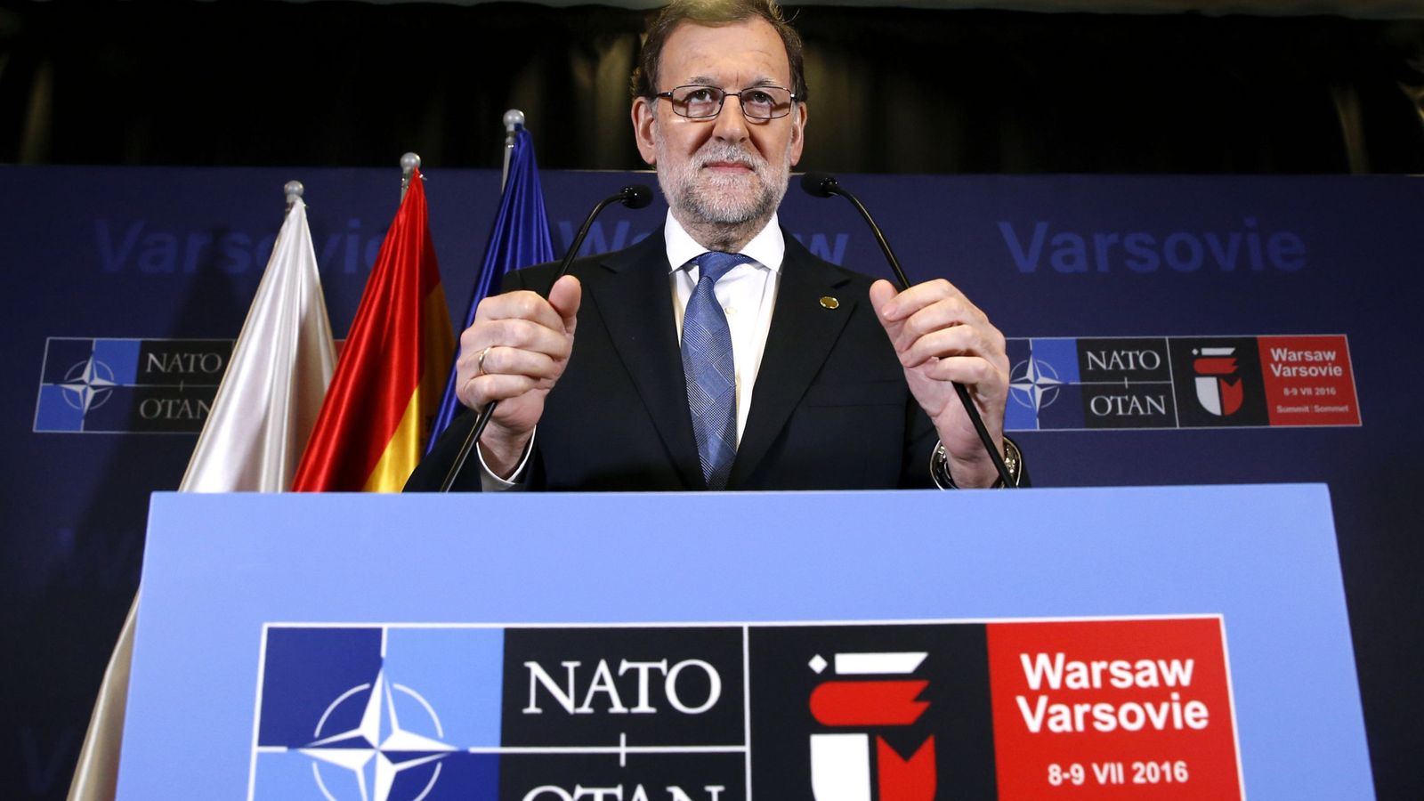 Foto: El presidente del Gobierno en funciones, Mariano Rajoy, tras la sesión plenaria del Consejo del Atlántico Norte en Varsovia. (EFE)