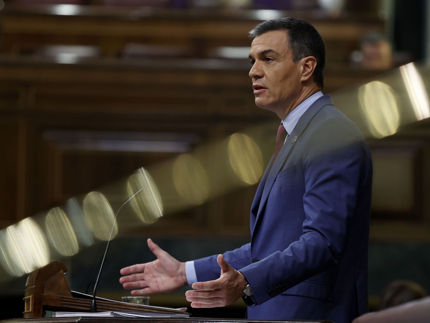 El presidente del Gobierno, Pedro Sánchez interviene durante la segunda jornada del debate sobre el Estado de la Nación. (EFE/Chema Moya).