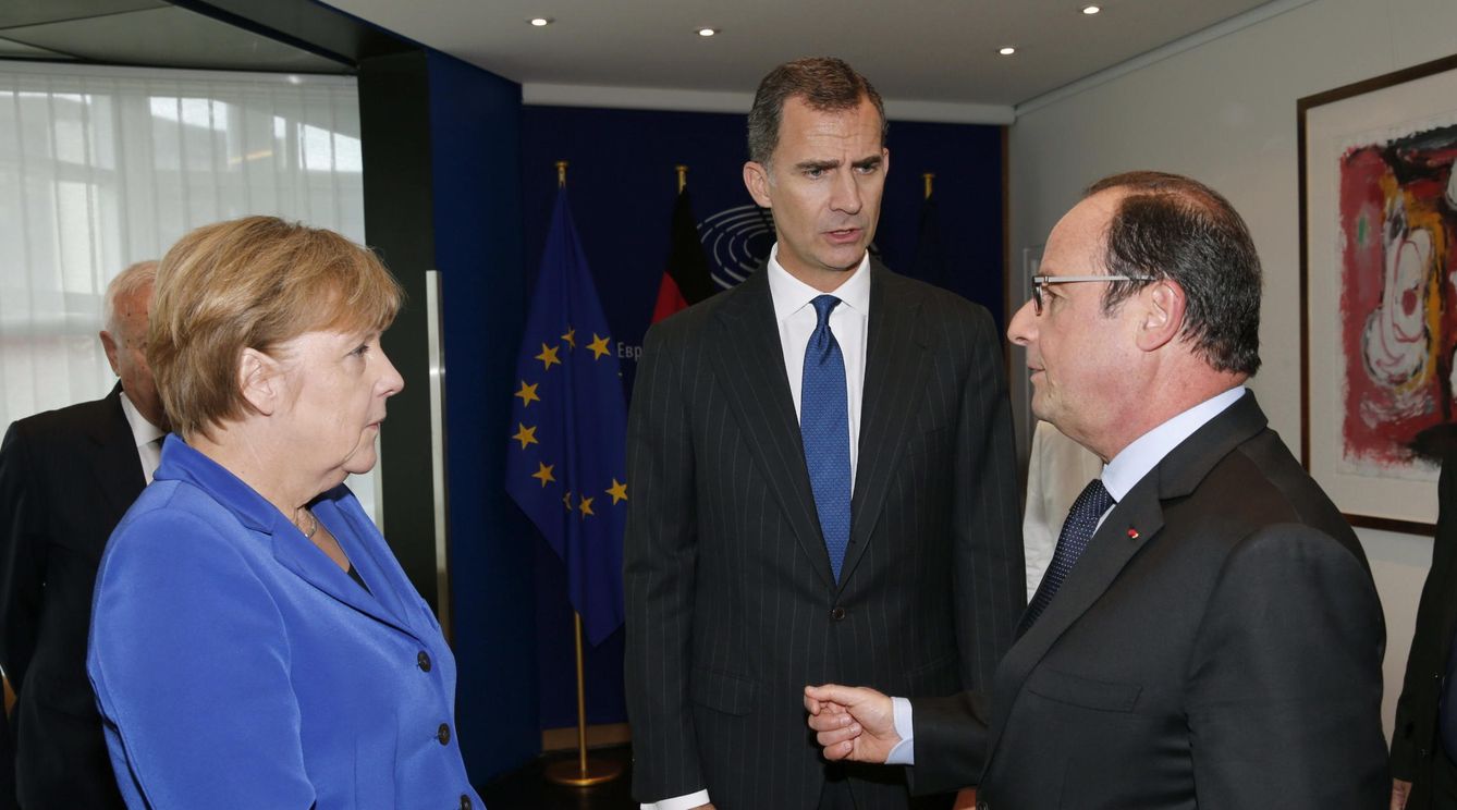 El Rey Felipe VI se reúne con Merkel y Hollande en Estrasburgo.