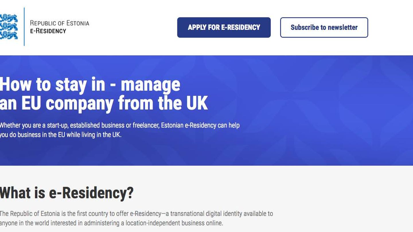 El negocio del Brexit: página web de Estonia para explicar cómo operar una empresa allí desde Reino Unido.