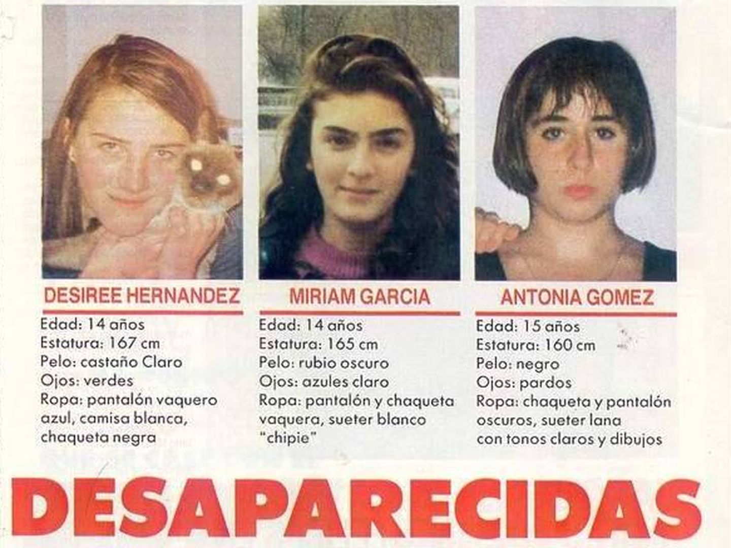 Cartel que anunciaba la desaparición de las tres jóvenes.